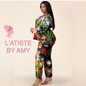 New L’atise Plus Size Forest Print Pantsuit Set